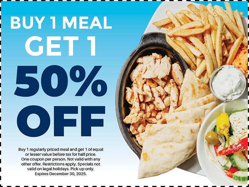 Buy 1 Meal, Get 50% Off Second Meal
